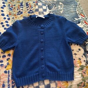 ZARA short sleeve, knit top with buttons. Cobalt Blue